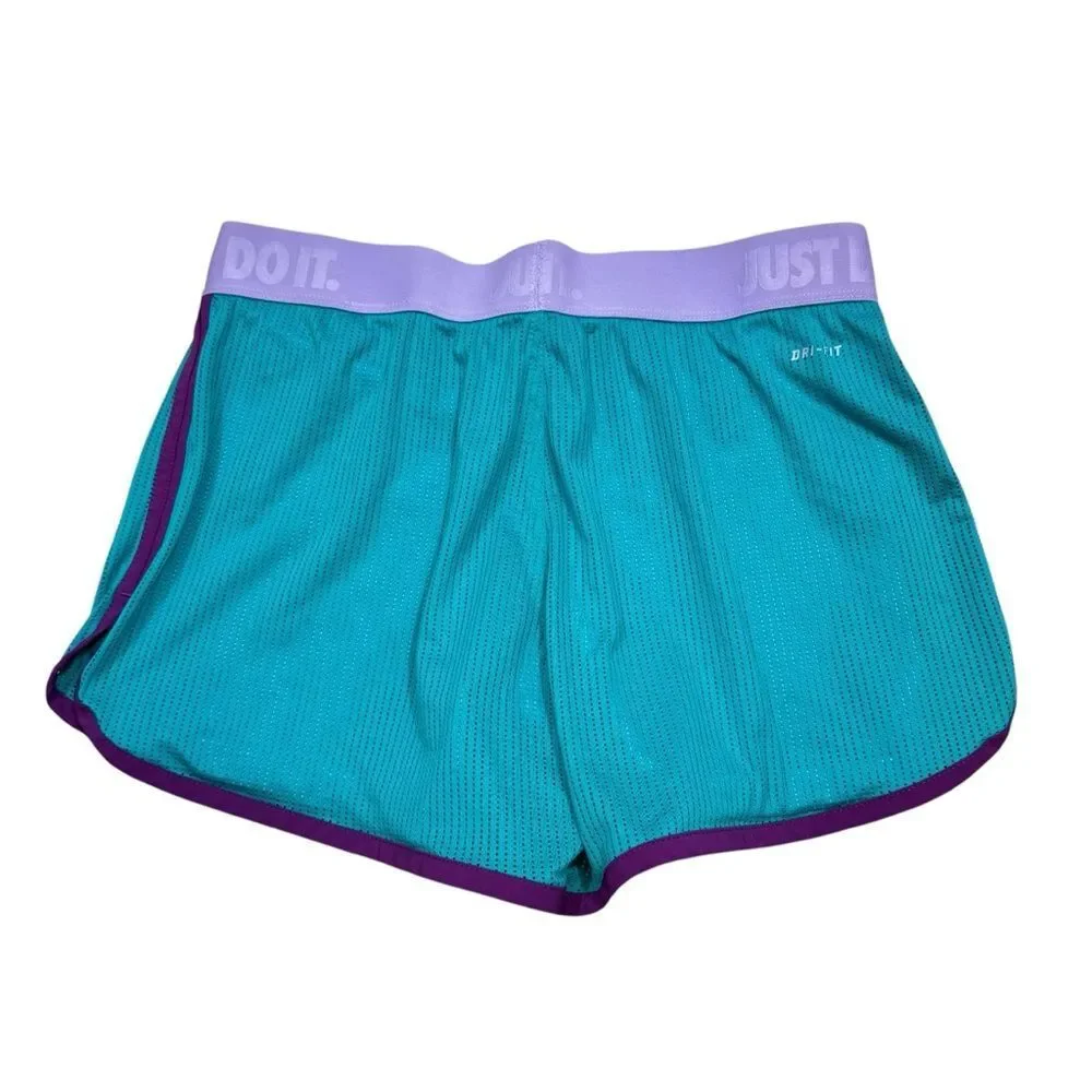 Ladies Nike Dri-Fit Teal‎ and Purple Mesh Athletic Shorts Lined Size Medium